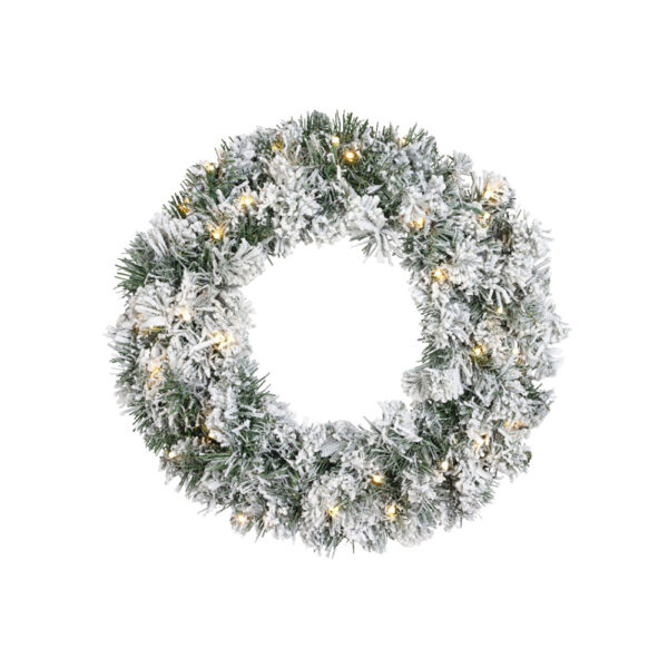 Kaemingk Imperial Snowy Green Wreath With Warm White LEDs