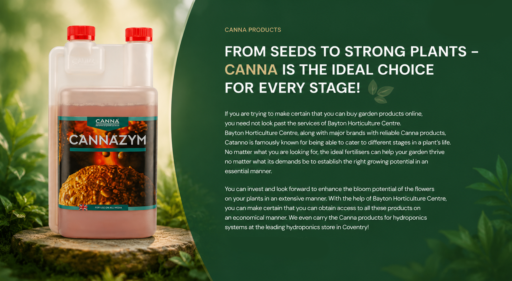 Canna fertiliser bottle for strong plants, ideal for gardening success at Bayton Horticulture Centre.
